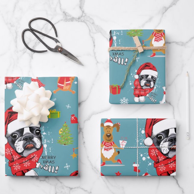 French Bulldog Christmas Santa Wrapping Paper Sheet (Front)