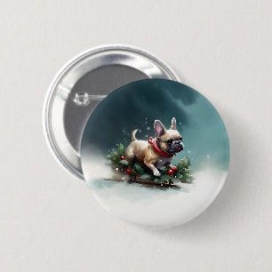 French Bulldog Christmas snow winter 6 Cm Round Badge