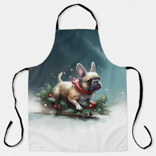French Bulldog Christmas snow winter  Apron