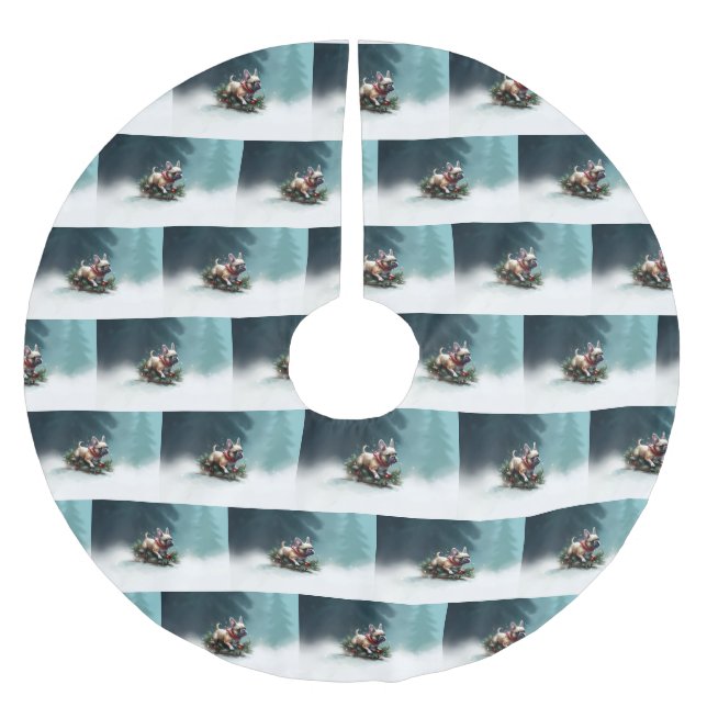 French Bulldog Christmas snow winter  Brushed Polyester Tree Skirt (Front)