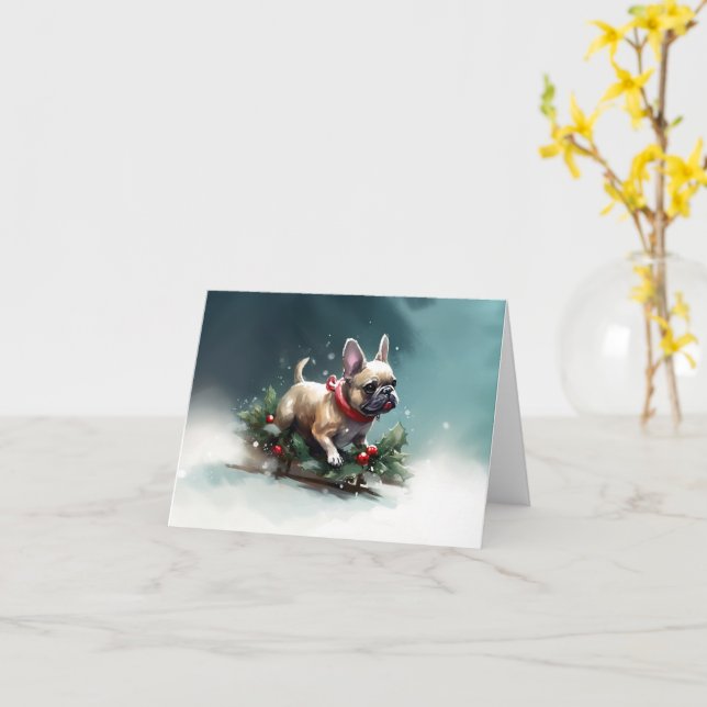 French Bulldog Christmas snow winter  Card (Yellow Flower)