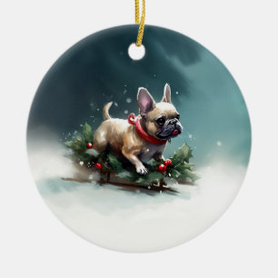 French Bulldog Christmas snow winter  Ceramic Tree Decoration