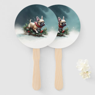 French Bulldog Christmas snow winter  Hand Fan