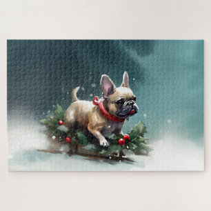 French Bulldog Christmas snow winter Jigsaw Puzzle