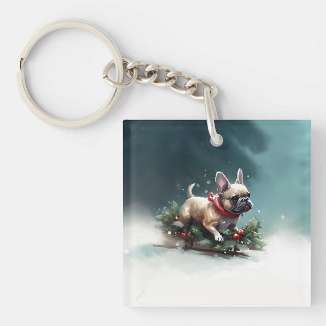 French Bulldog Christmas snow winter  Key Ring (Front)