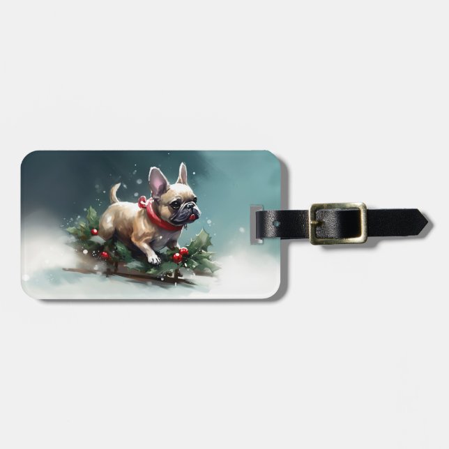 French Bulldog Christmas snow winter  Luggage Tag (Front Horizontal)