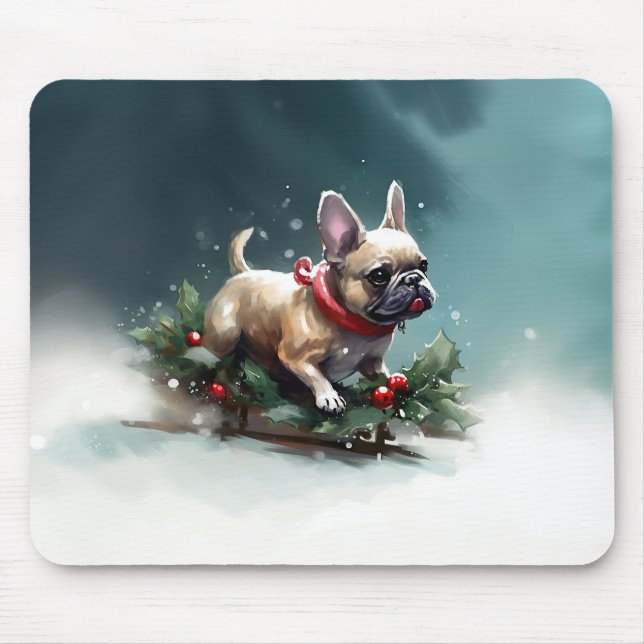 French Bulldog Christmas snow winter  Mouse Mat (Front)