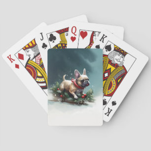 French Bulldog Christmas snow winter  Playing Cards