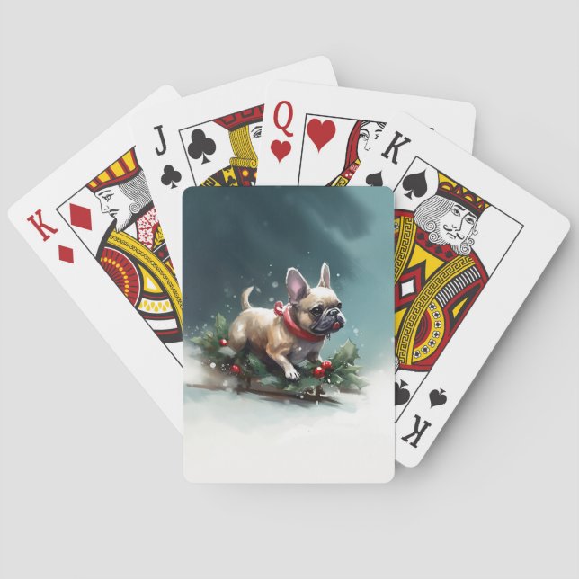 French Bulldog Christmas snow winter  Playing Cards (Back)
