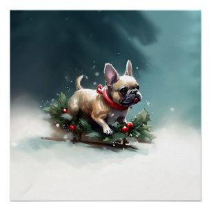 French Bulldog Christmas snow winter  Poster
