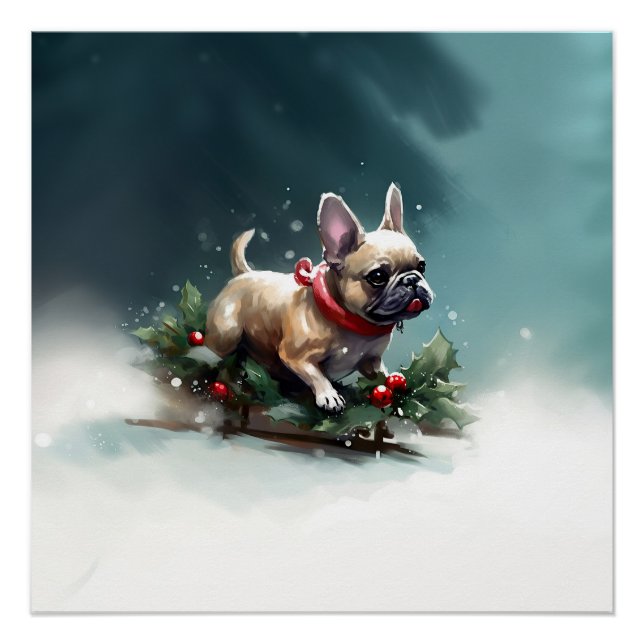 French Bulldog Christmas snow winter  Poster (Front)