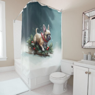 French Bulldog Christmas snow winter  Shower Curtain