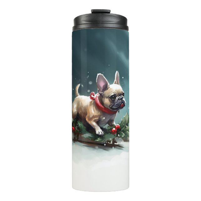 French Bulldog Christmas snow winter  Thermal Tumbler (Front)