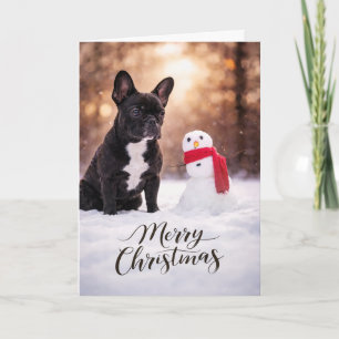 French Bulldog Christmas Snowman Holiday Card