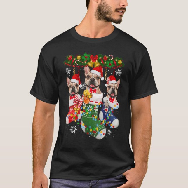 French Bulldog Christmas Socks Tree Light Xmas San T-Shirt (Front)