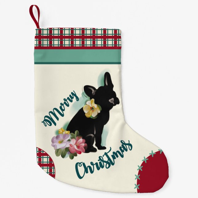 French Bulldog Christmas Stocking red turquoise (Front)