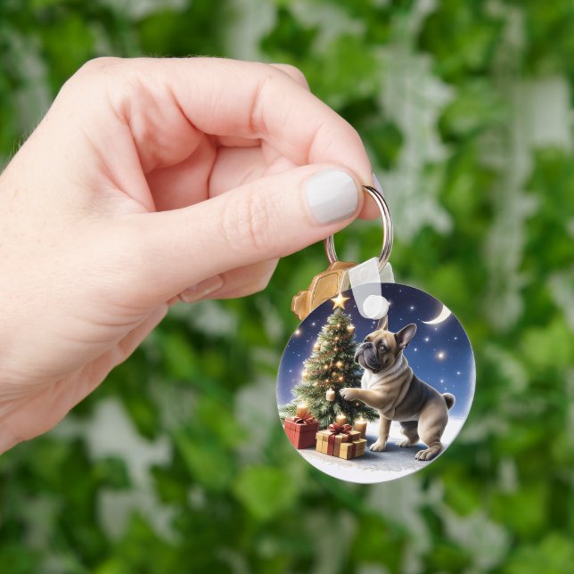 French Bulldog Christmas Tree Bulldog Key Ring (Hand)