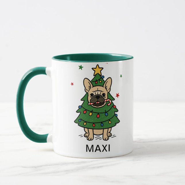 French Bulldog Christmas Tree Custom Name Mug (Left)