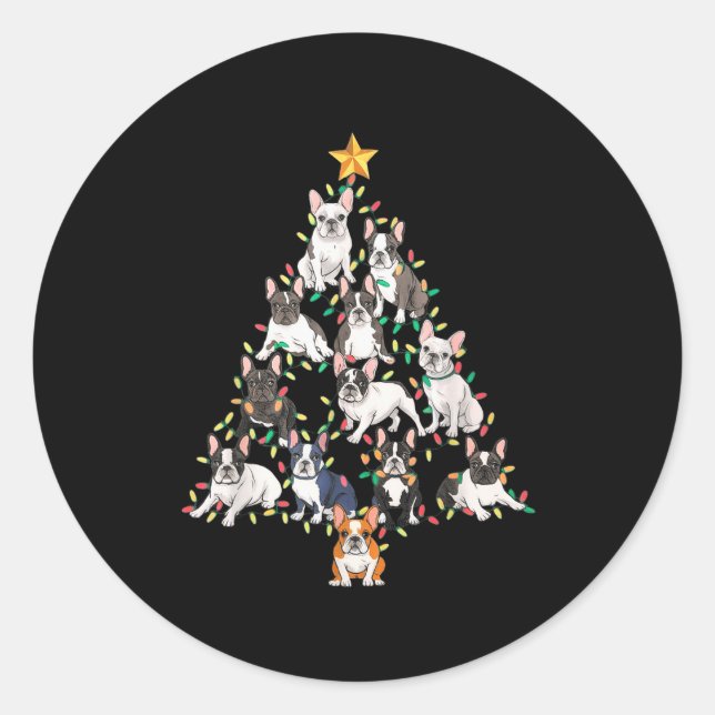 French Bulldog Christmas Tree Frenchie Dog Xmas Pa Classic Round Sticker (Front)