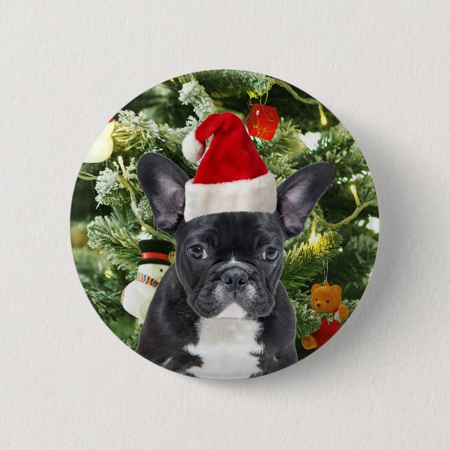 French Bulldog Christmas Tree Ornaments Snowman 6 Cm Round Badge (Front)