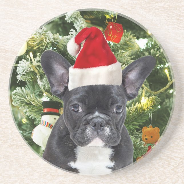 French Bulldog Christmas Tree Ornaments Snowman Coaster (Front)