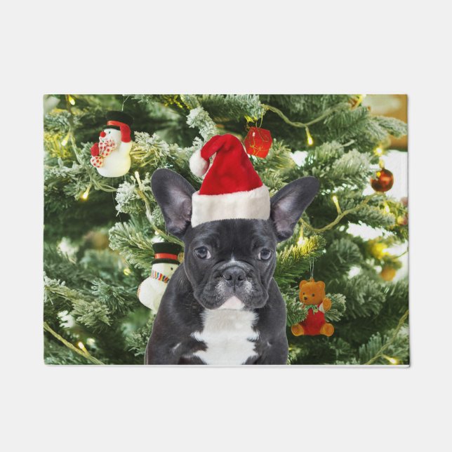 French Bulldog Christmas Tree Ornaments Snowman Doormat (Front)