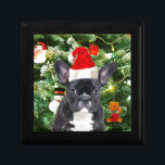 French Bulldog Christmas Tree Ornaments Snowman Gift Box<br><div class="desc">Cute French Bulldog with Christmas Tree Ornaments Snow Man in background.</div>