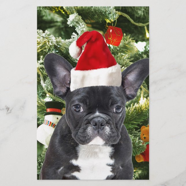 French Bulldog Christmas Tree Ornaments Snowman Stationery (Front)