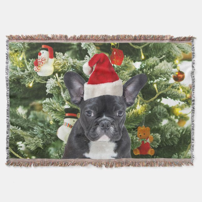French Bulldog Christmas Tree Ornaments Snowman Throw Blanket (Front)