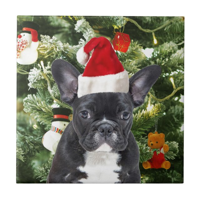 French Bulldog Christmas Tree Ornaments Snowman Tile (Front)