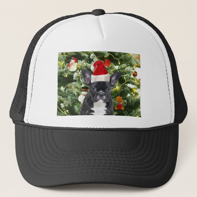 French Bulldog Christmas Tree Ornaments Snowman Trucker Hat (Front)