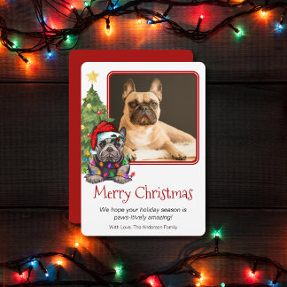 French Bulldog Christmas Tree Pet Dog One Photo Holiday Card