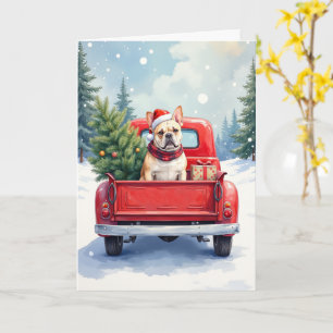 French Bulldog Christmas Truck Vintage Holiday Dog Card