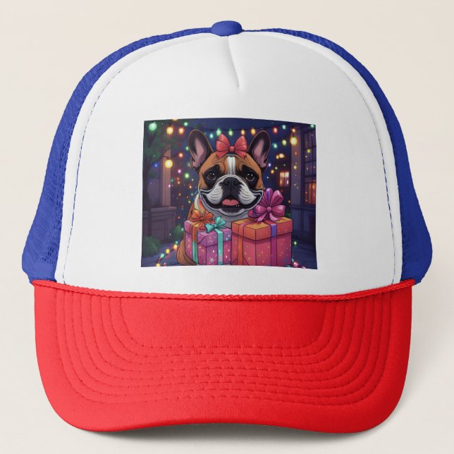 French Bulldog Christmas Trucker Hat (Front)
