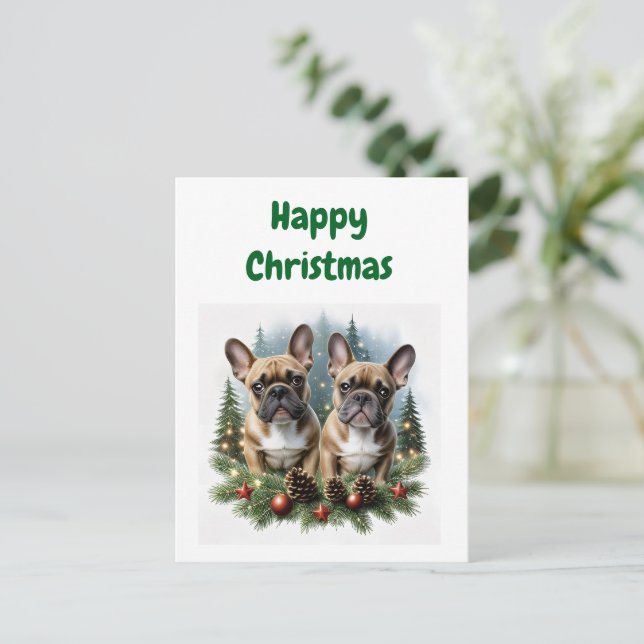 French Bulldog Christmas Wreath Bulldog Holiday Postcard (Standing Front)