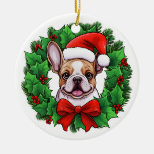 French Bulldog Christmas Wreath Ceramic Tree Decoration