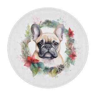 French Bulldog Christmas Wreath Festive Pup Cutting Board
