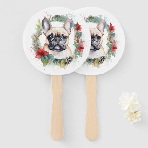 French Bulldog Christmas Wreath Festive Pup Hand Fan