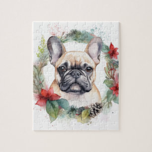 French Bulldog Christmas Wreath Festive Pup Jigsaw Puzzle