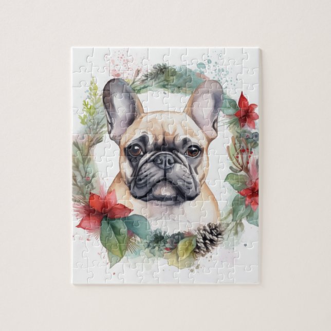 French Bulldog Christmas Wreath Festive Pup Jigsaw Puzzle (Vertical)