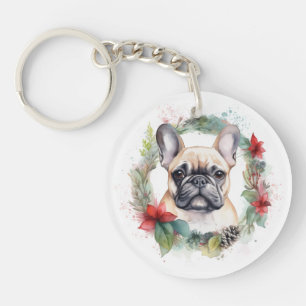 French Bulldog Christmas Wreath Festive Pup Key Ring