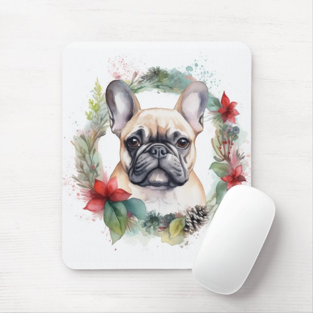 French Bulldog Christmas Wreath Festive Pup Mouse Mat (With Mouse)