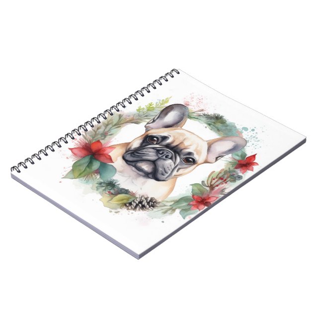 French Bulldog Christmas Wreath Festive Pup Notebook (Left Side)