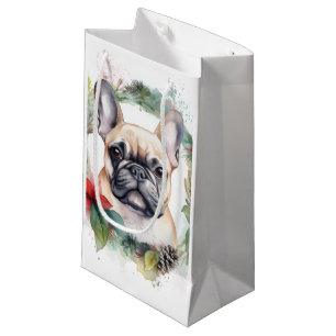 French Bulldog Christmas Wreath Festive Pup Small Gift Bag