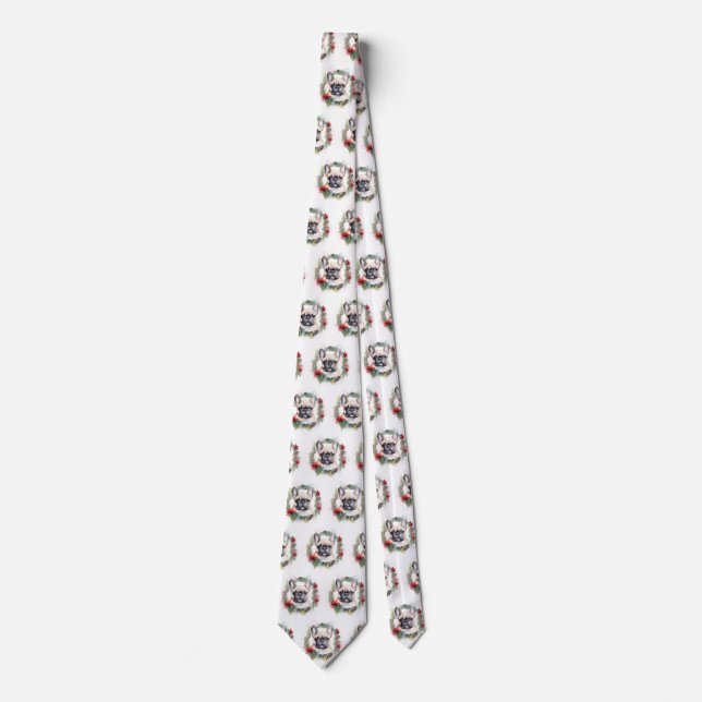 French Bulldog Christmas Wreath Festive Pup Tie (Front)