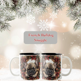 French Bulldog Christmas Wreath Two-Tone Coffee Mug