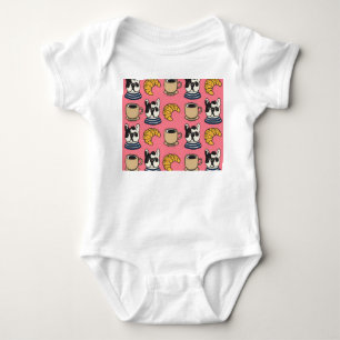 French bulldog, coffee, croissant theme. baby bodysuit