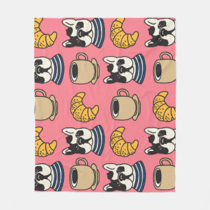 French bulldog, coffee, croissant theme. fleece blanket