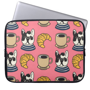 French bulldog, coffee, croissant theme. laptop sleeve