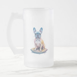 French Bulldog Colorful and Artistic Frosted Glass Beer Mug